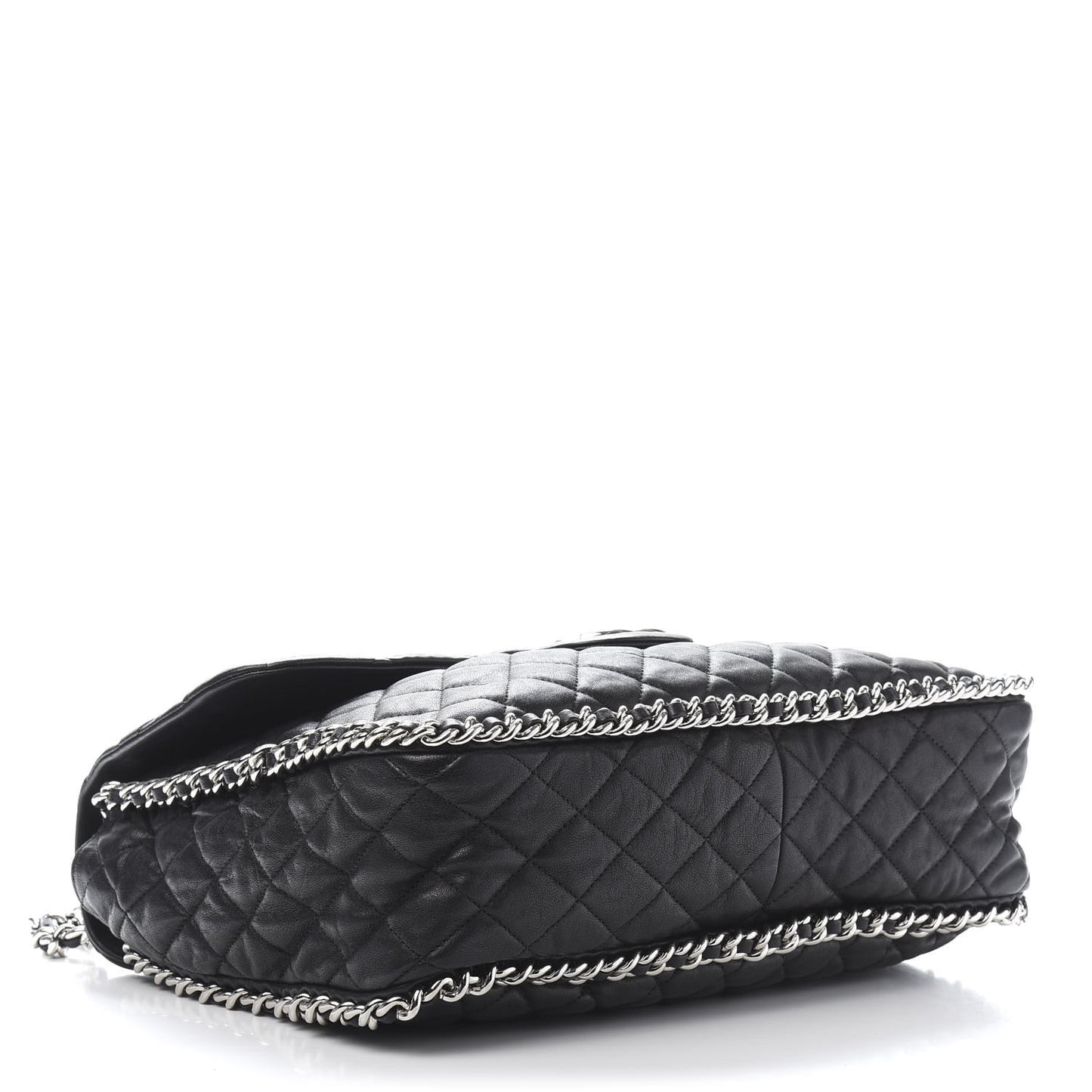 Washed Lambskin Quilted Maxi Chain Around Flap Black