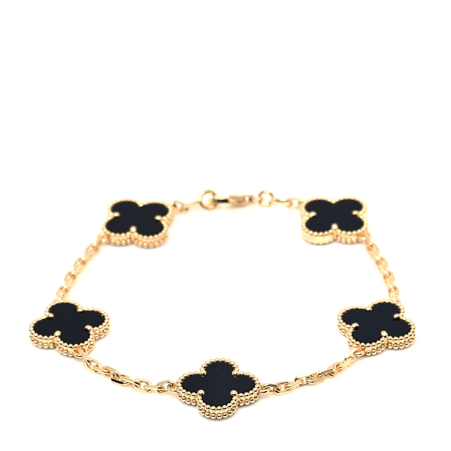 Van Cleef & Arpels 18K Yellow Gold Black Onyx 5 Motifs Vintage Alhambra Bracelet 1 of 7