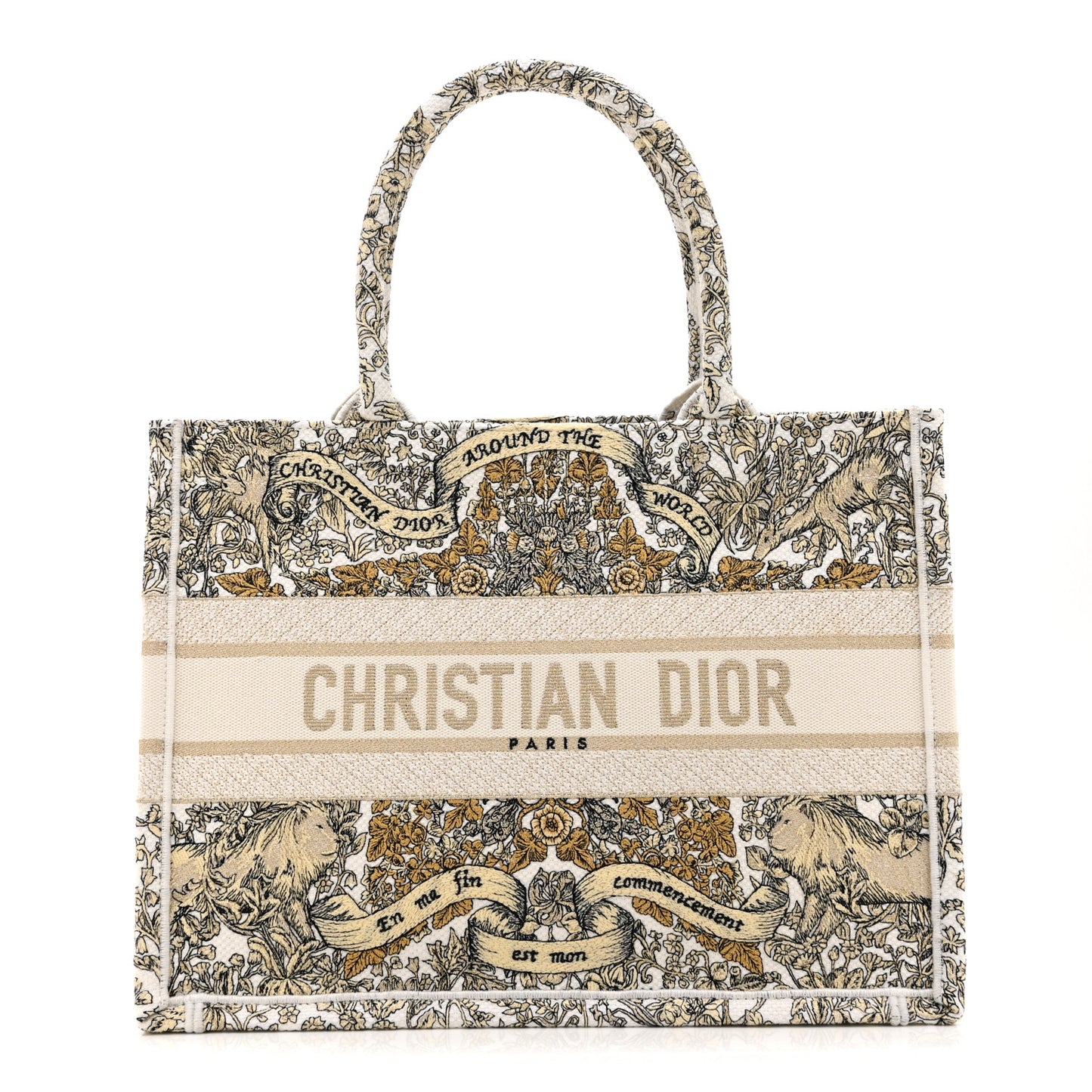 Canvas Embroidered Medium Around The World Book Tote Gold