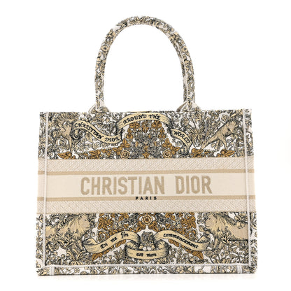 Christian Dior Canvas Embroidered Medium Around The World Book Tote Gold 1 of 10
