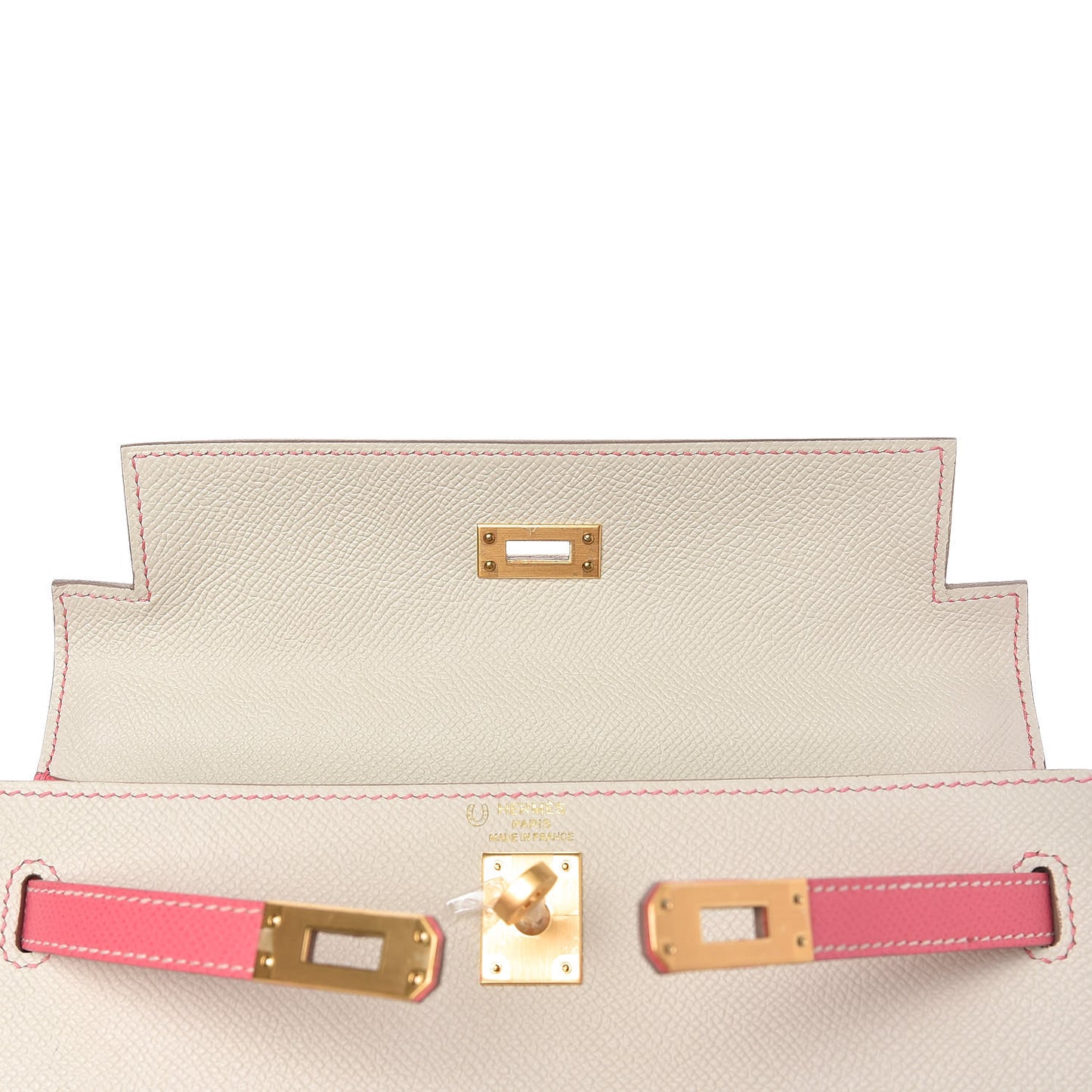 Epsom Bi-Color Horseshoe Kelly Sellier 25 Craie Rose Azalee