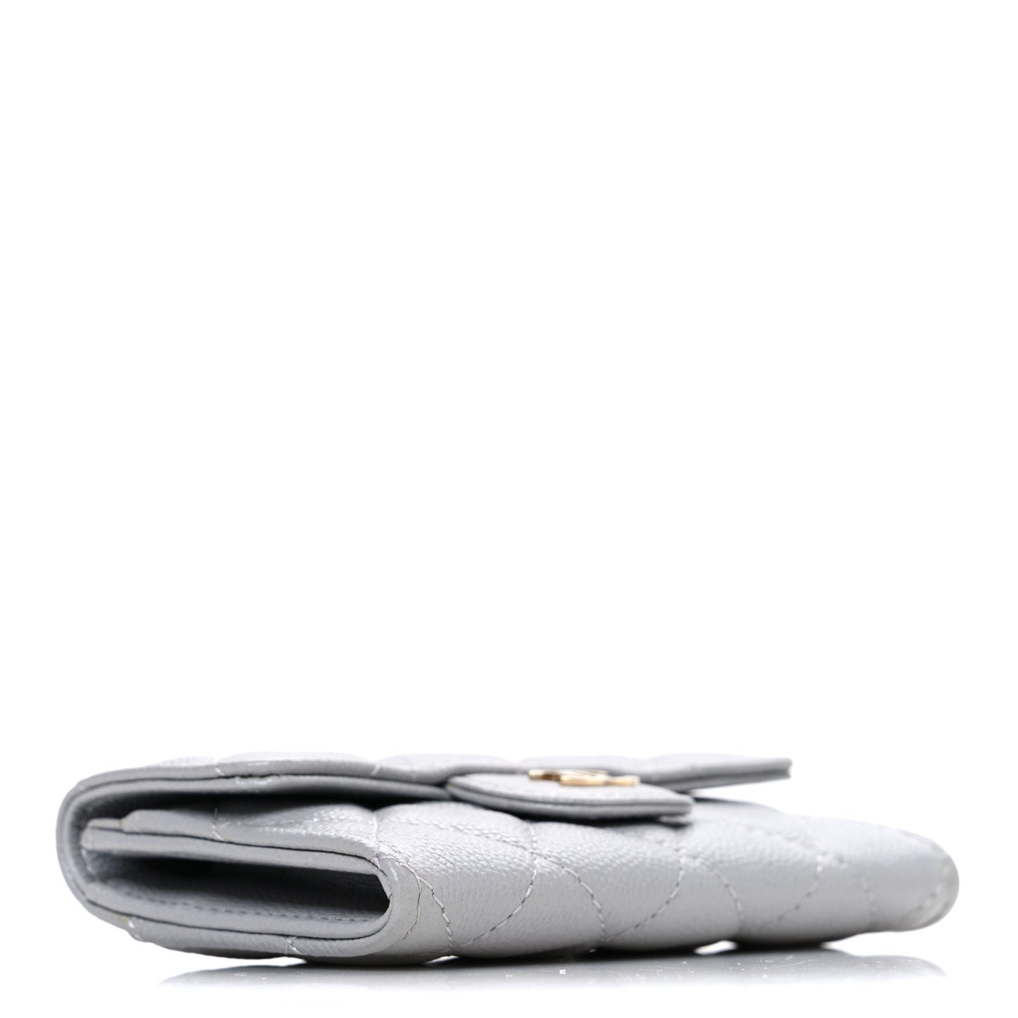 Caviar Quilted Flap Card Holder Wallet Grey