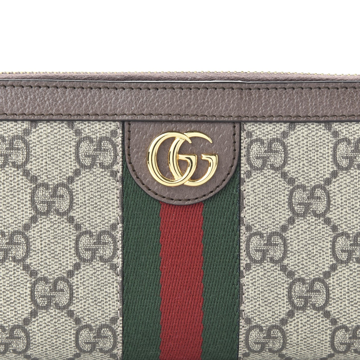 GG Supreme Monogram Web Ophidia Zip Around Wallet Brown