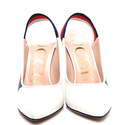 Gucci Malaga Kid Web Sylvie High Heel Slingback Pumps 36 White 5 of 11