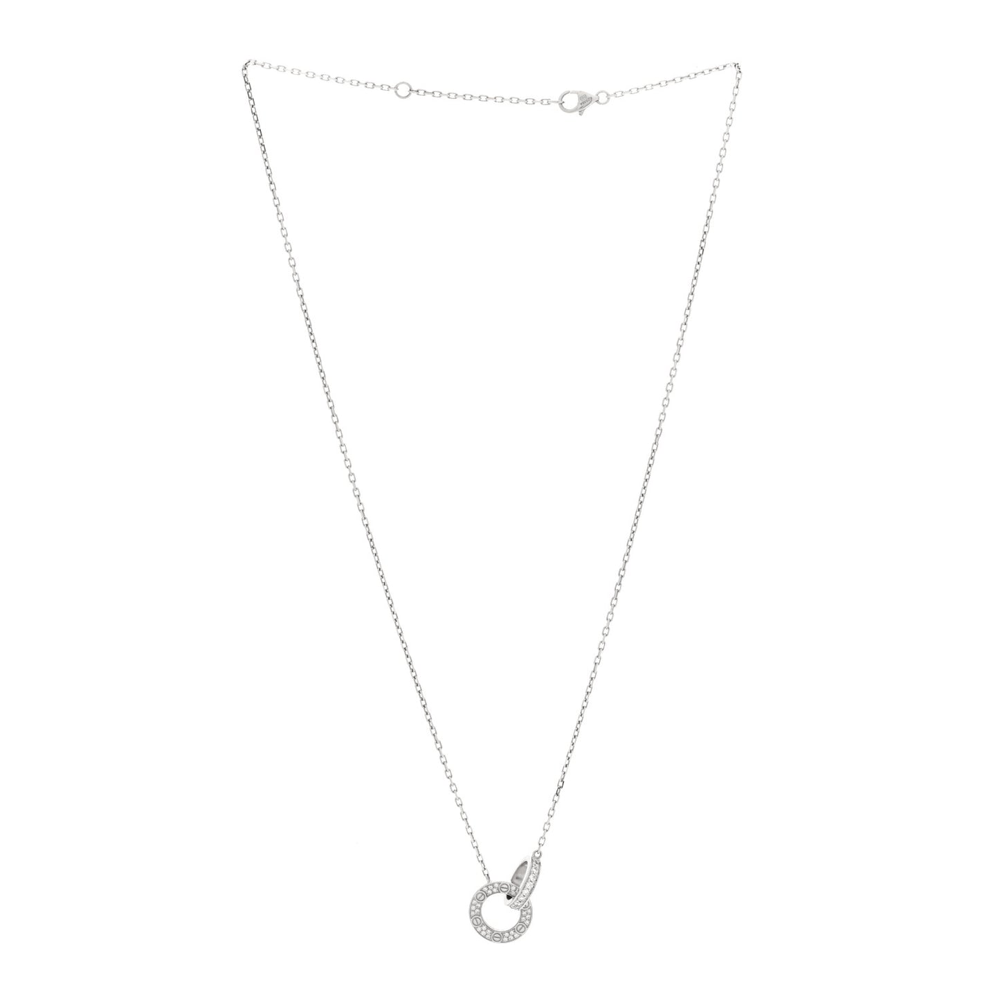 18K White Gold Diamond Interlocking LOVE Paved Necklace