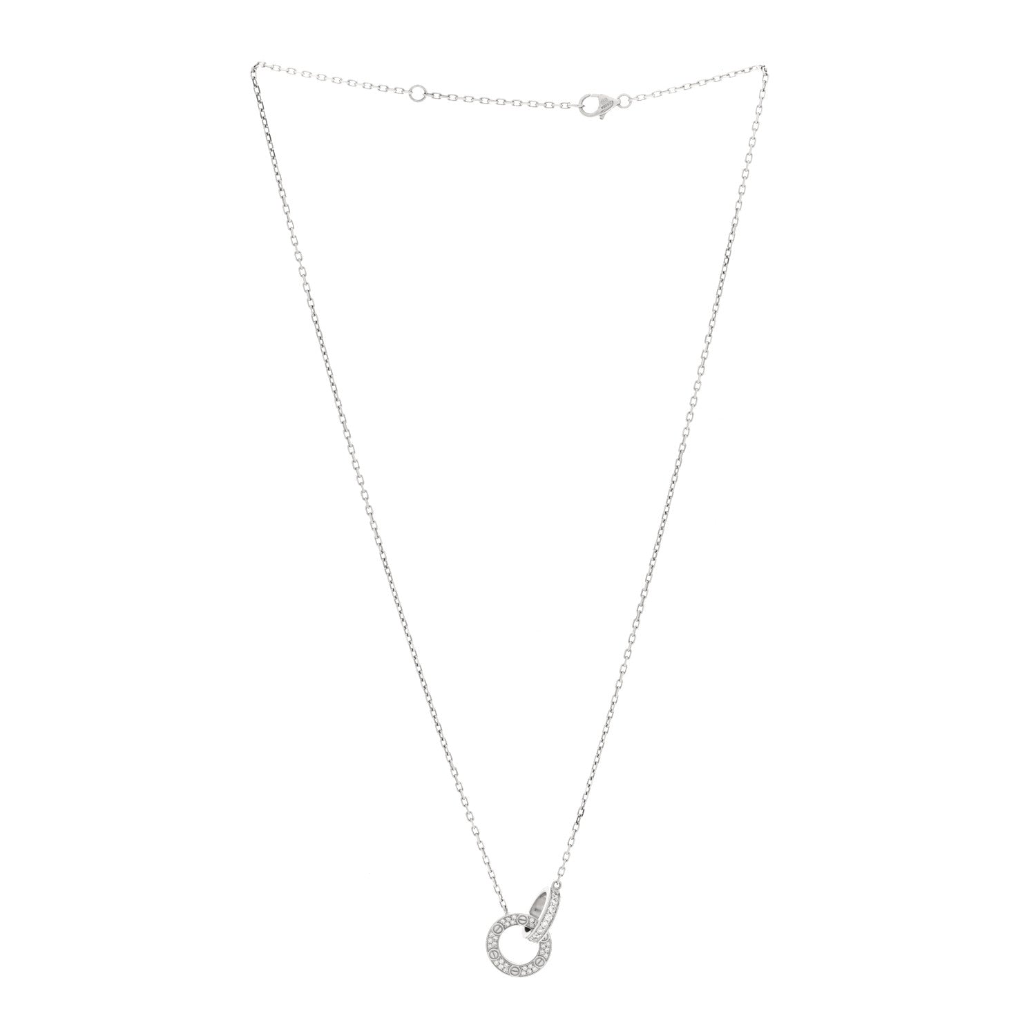 Cartier 18K White Gold Diamond Interlocking LOVE Paved Necklace 3 of 4