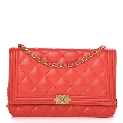 Chanel Calfskin Quilted Boy Wallet On Chain WOC Red 1 of 12