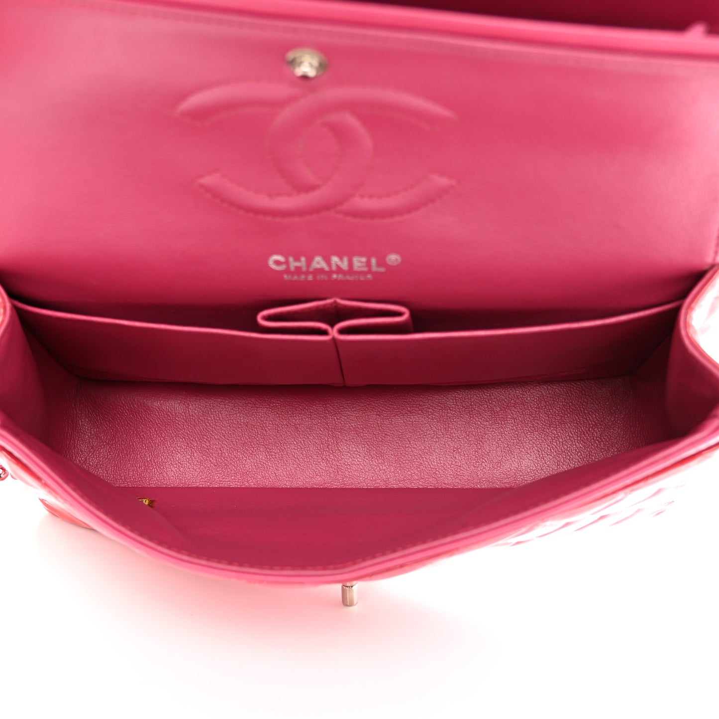 Patent Quilted Medium Double Flap Fuchsia