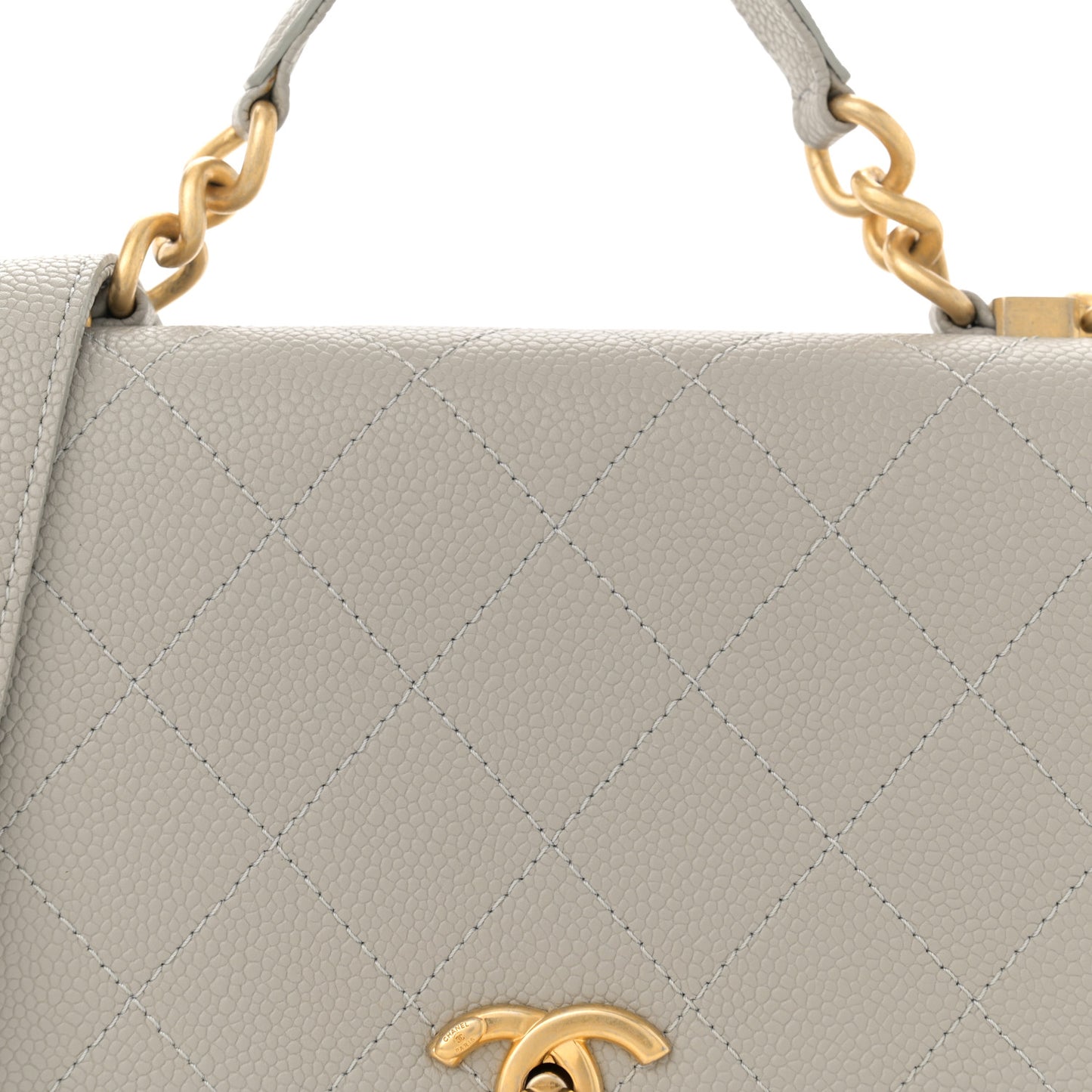 Grained Calfskin Small Stitched Flap Grey