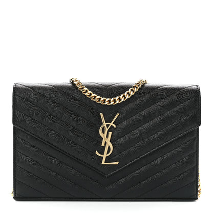 Saint Laurent Grain De Poudre Matelasse Chevron Monogram Chain Wallet Black 1 of 10