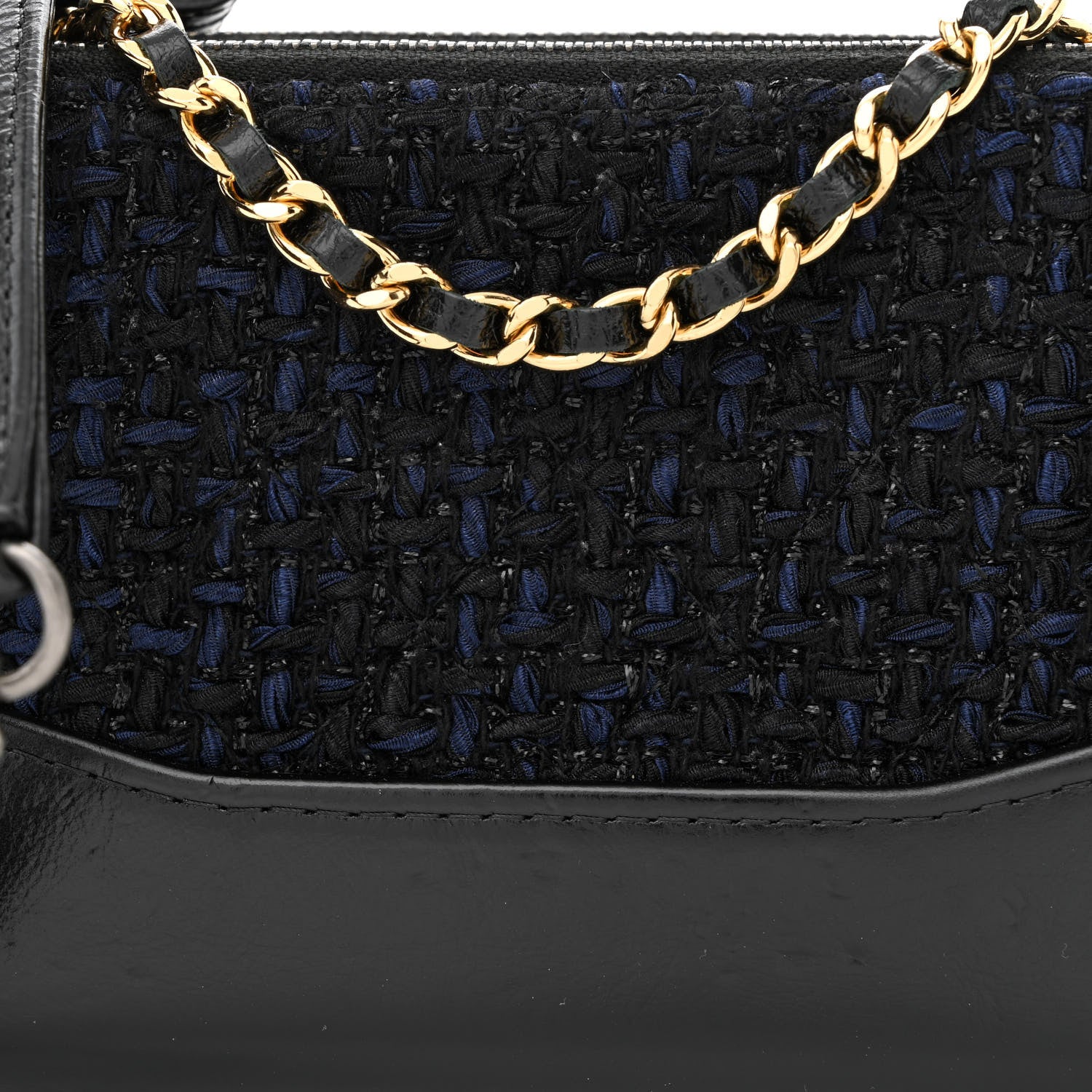 Chanel Tweed Calfskin Small Gabrielle Clutch With Chain Black Blue 11 of 17