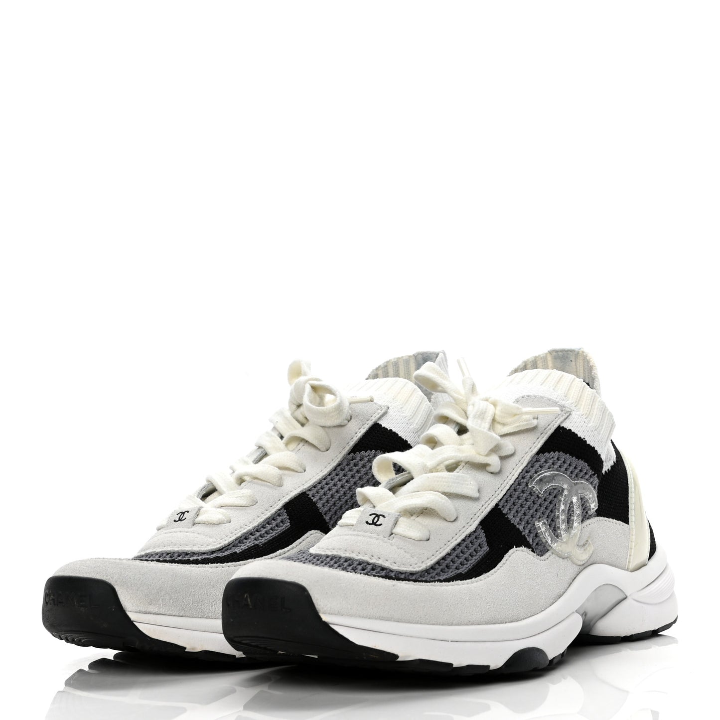 Fabric Suede Calfskin Stretch CC Sneakers 40 Beige Black