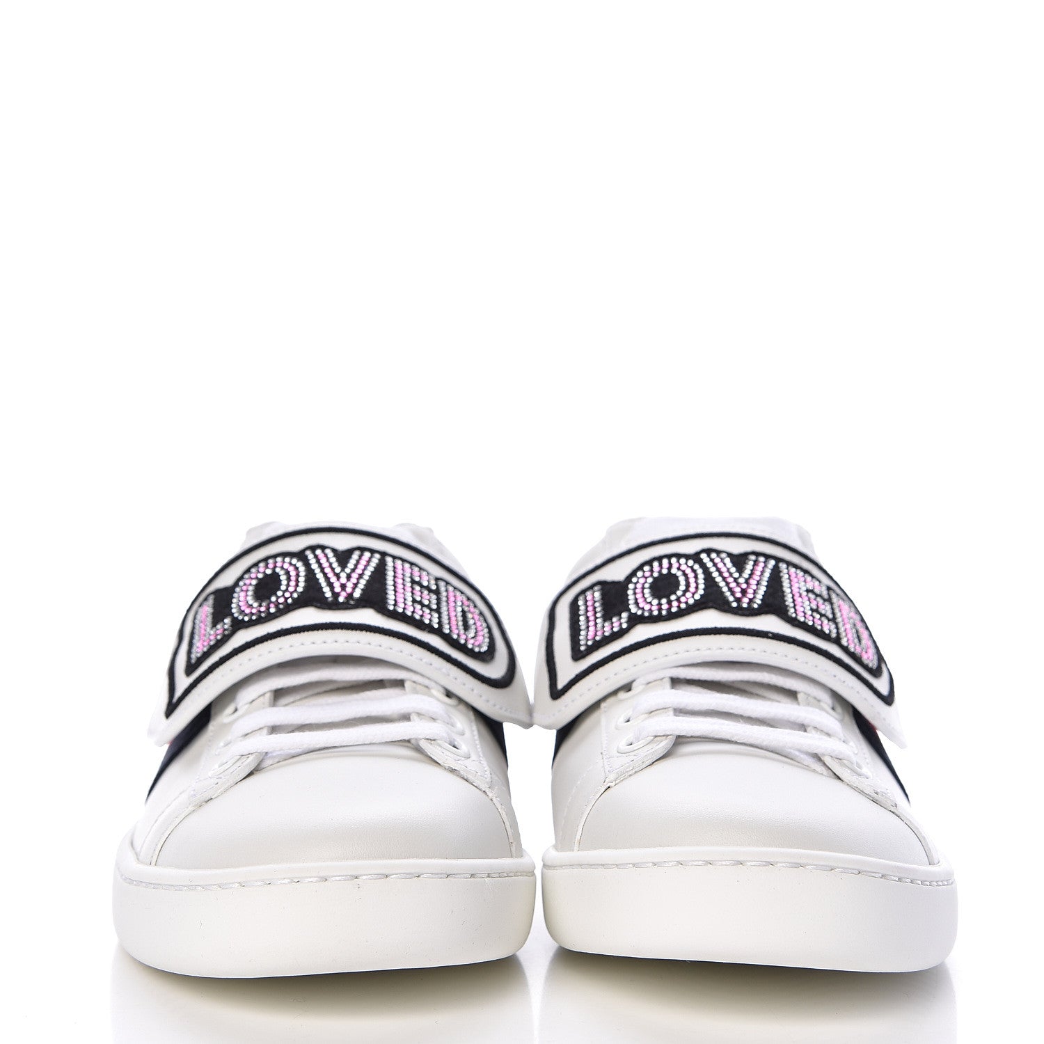 Gucci Calfskin Ayers Web Crystal LOVED Womens New Ace Sneakers 36 White 2 of 9