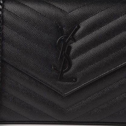 Saint Laurent Grain De Poudre Matelasse Chevron Monogram Chain Wallet Black 9 of 10