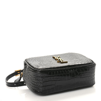 Saint Laurent Patent Calfskin Crocodile Embossed Monogram Lou Belt Bag Black 4 of 8