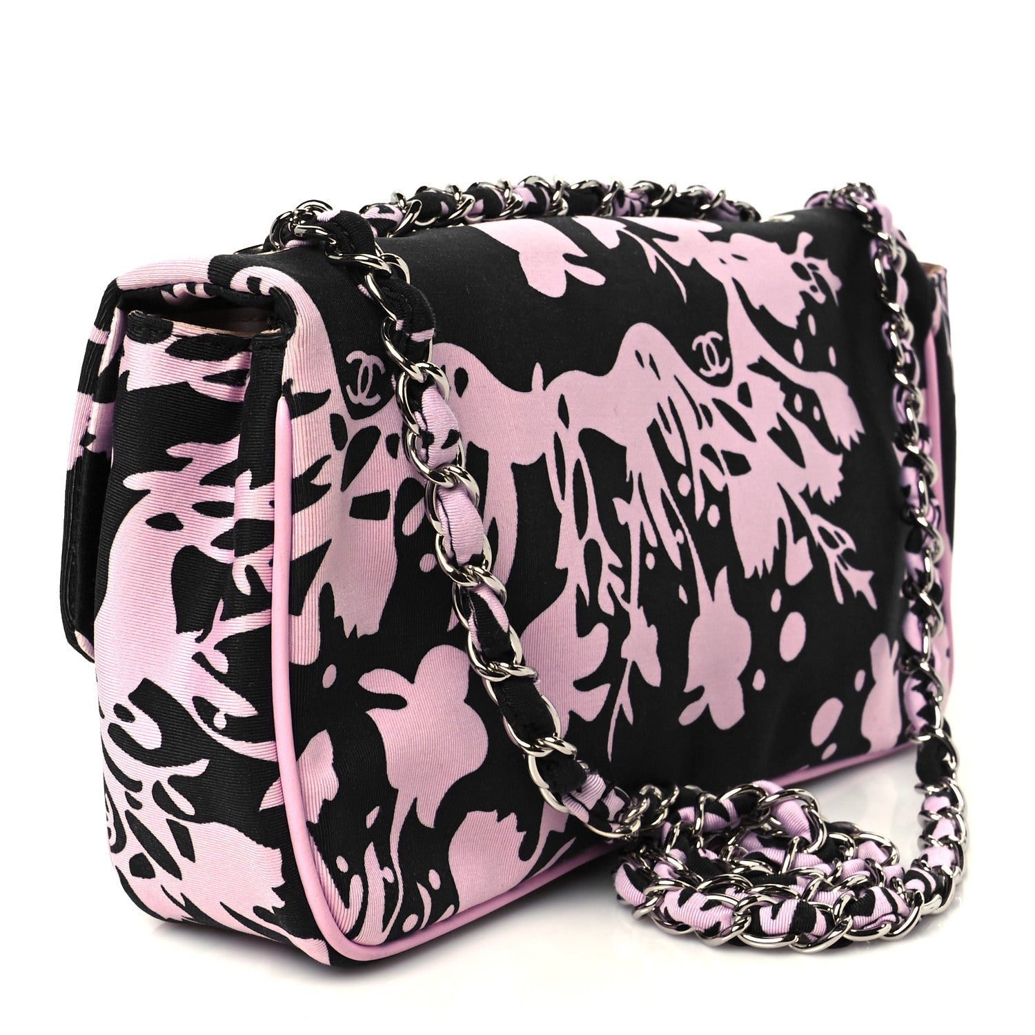 Chanel Printed Fabric East West Flap Black Pink 3 of 13