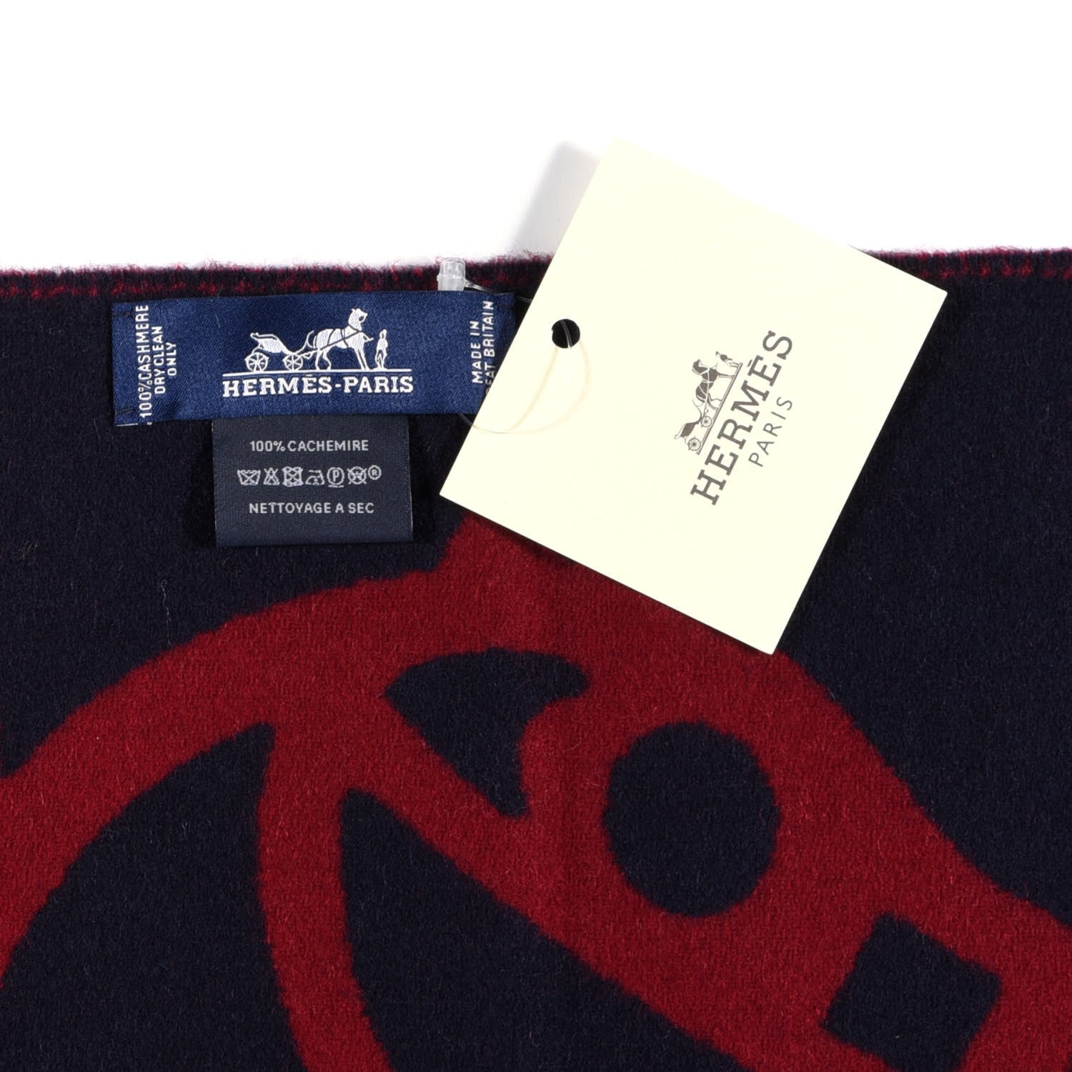 Hermes Cashmere Boucles et Camails Muffler Marine Bordeaux 4 of 4