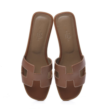Hermes Box Calfskin Oran Sandals 38.5 Gold 5 of 11