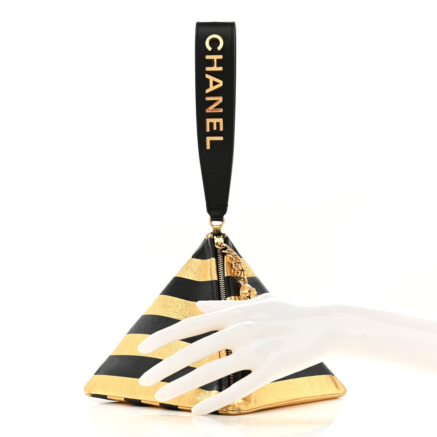 Metallic Lambskin CC Kheops Pyramid Bag Gold Black