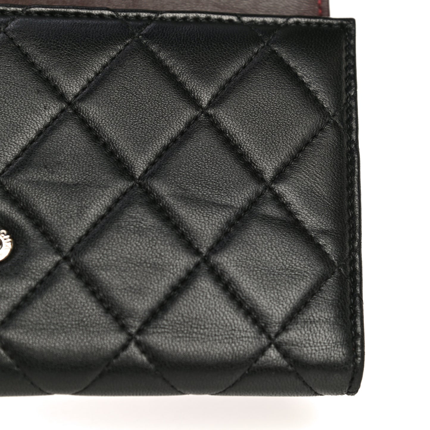 Lambskin Quilted Large Gusset Flap Wallet Black