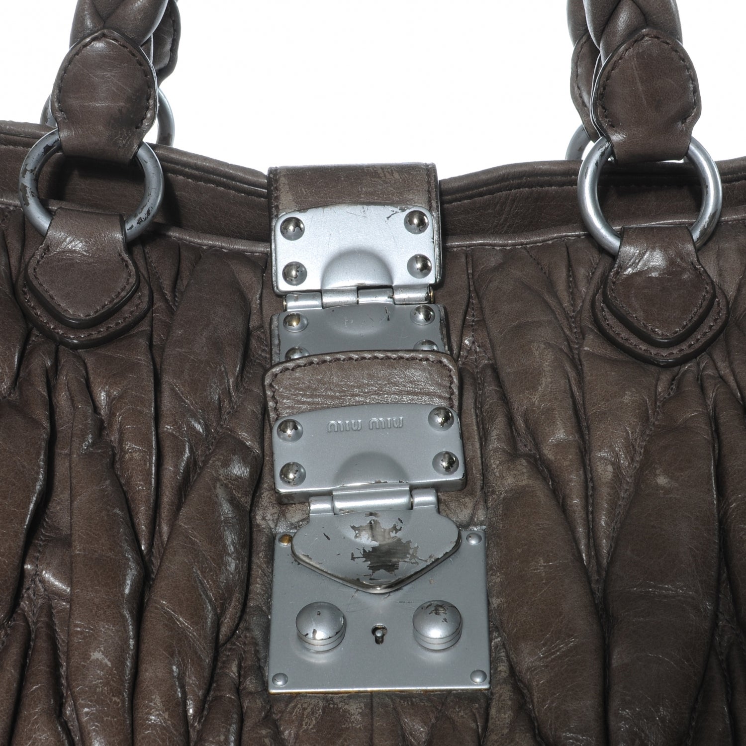Miu Miu Leather Matelasse Tote Fumo 5 of 9