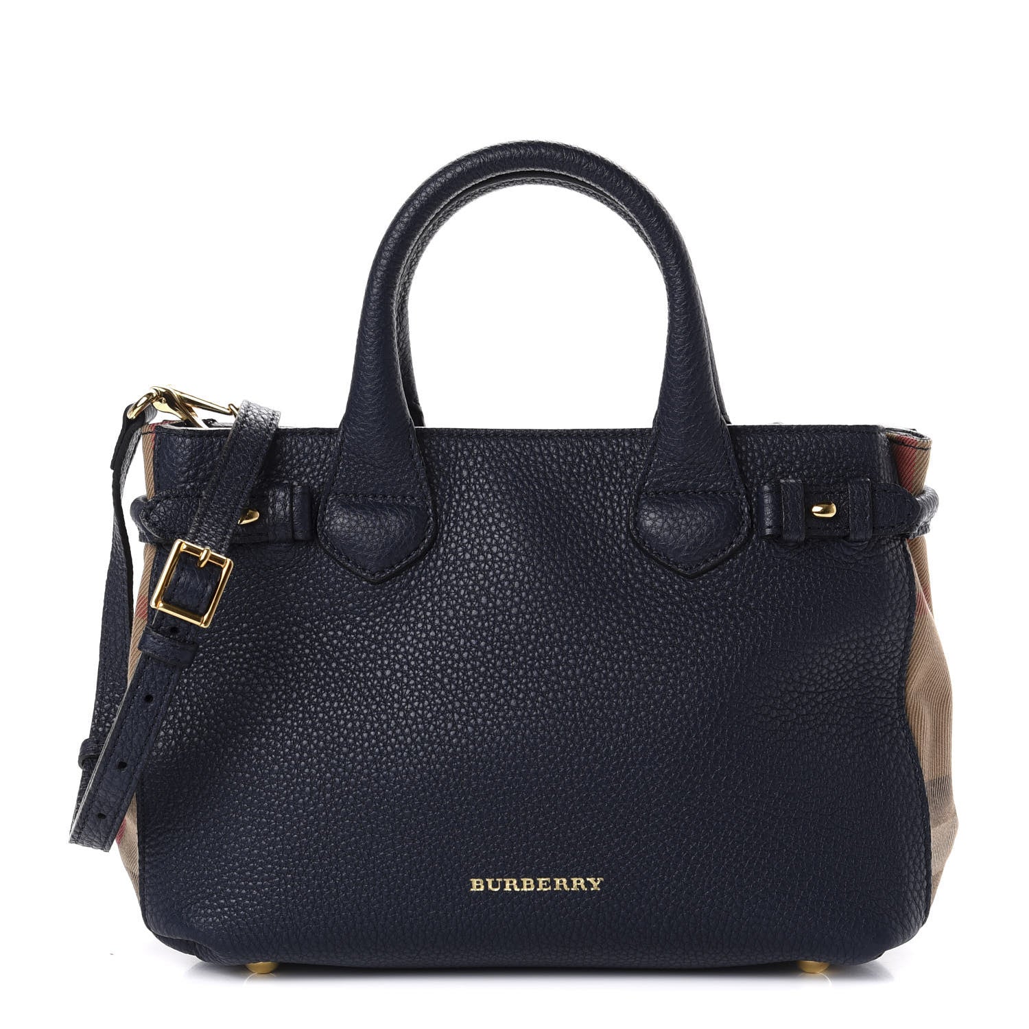Burberry Grainy Calfskin House Check Small Banner Tote Midnight Blue 1 of 11