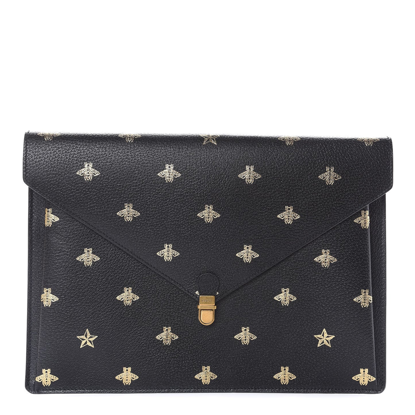 Grained Calfskin Bee Star Portfolio Black