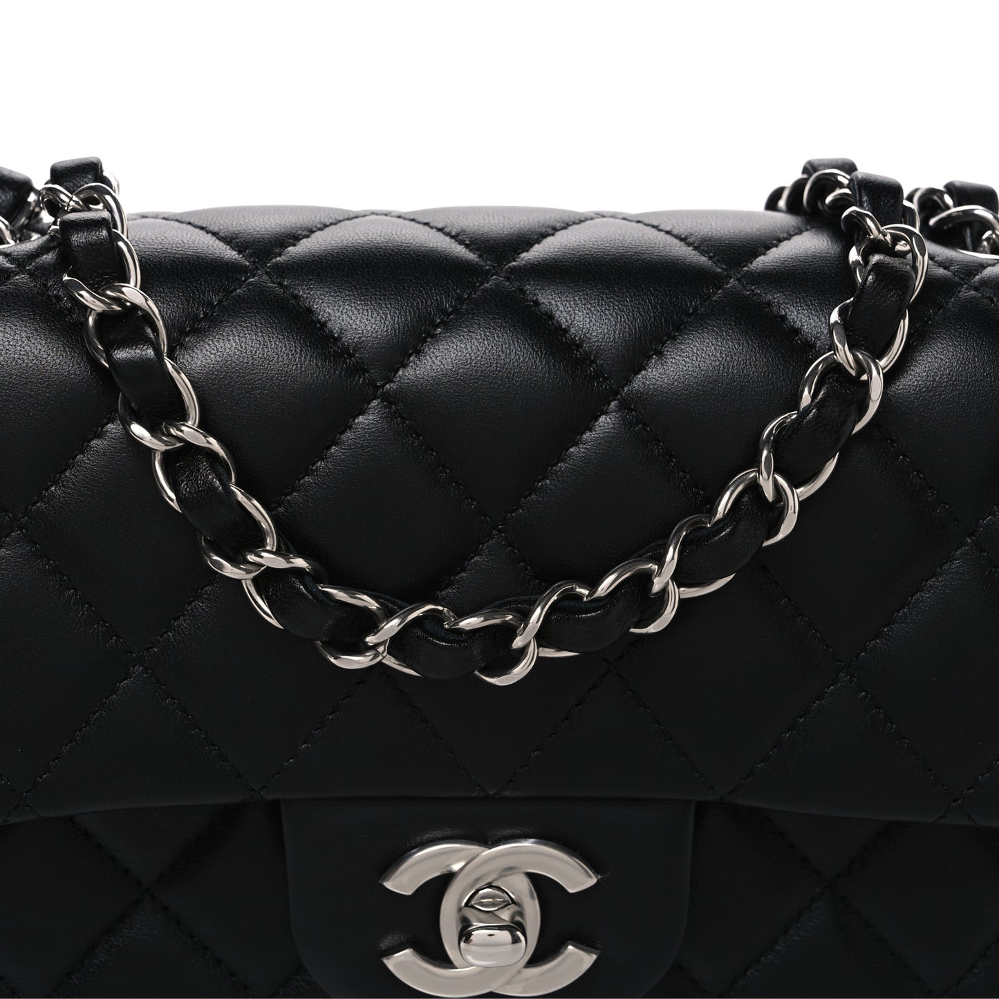 Lambskin Quilted Mini Rectangular Flap Black