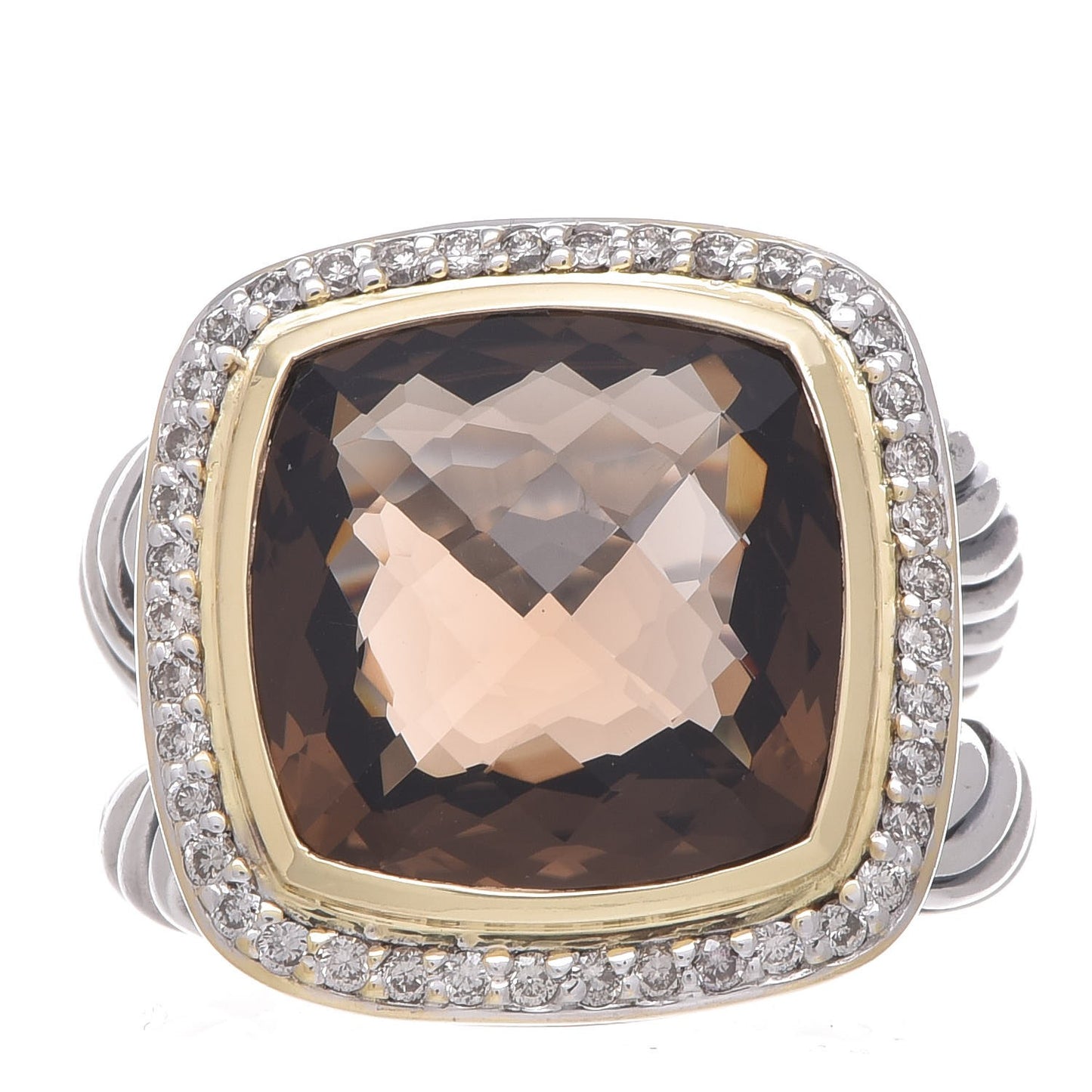 Sterling Silver 18K Yellow Gold Diamond Smoky Quartz 14mm Albion Ring 54 7