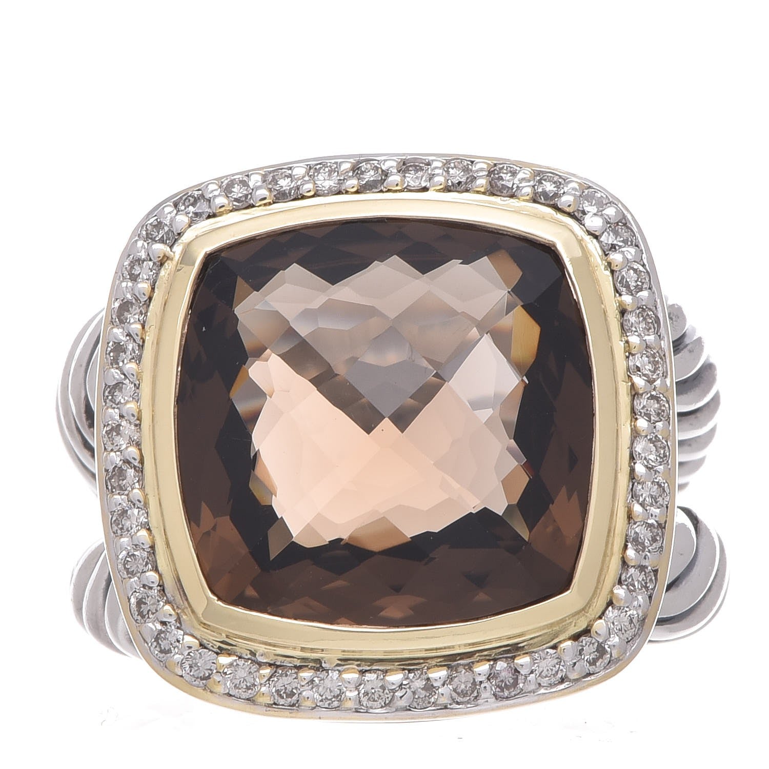 David Yurman Sterling Silver 18K Yellow Gold Diamond Smoky Quartz 14mm Albion Ring 54 7 1 of 4