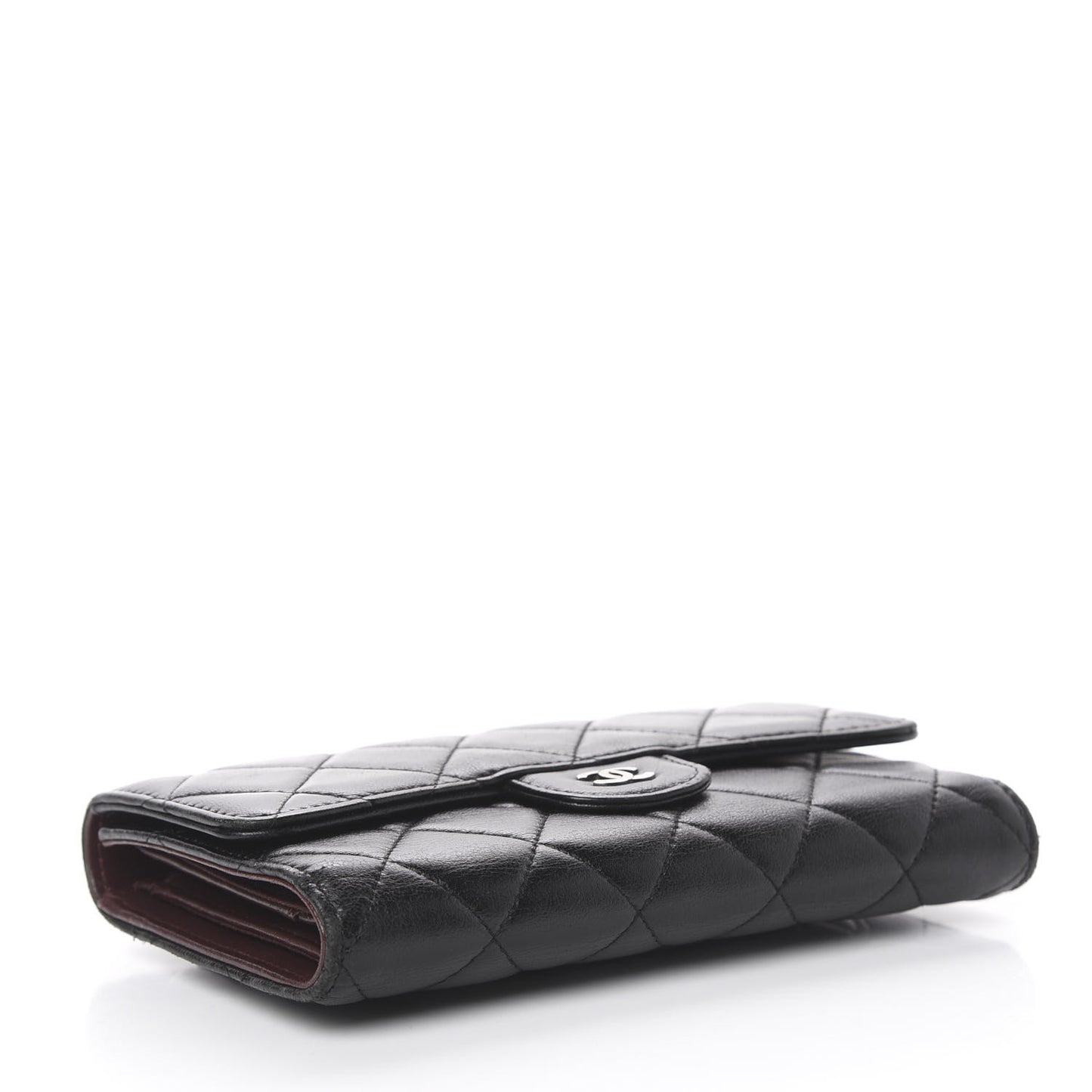 Lambskin Quilted Large Flap Wallet Black