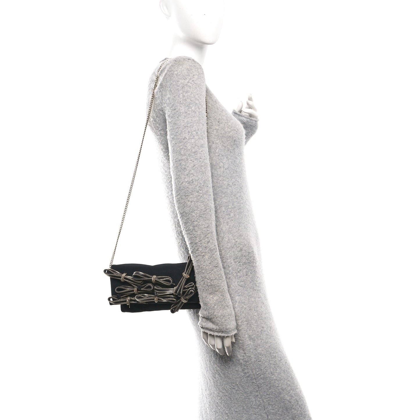 Satin Bow Sasha Chain Clutch Black