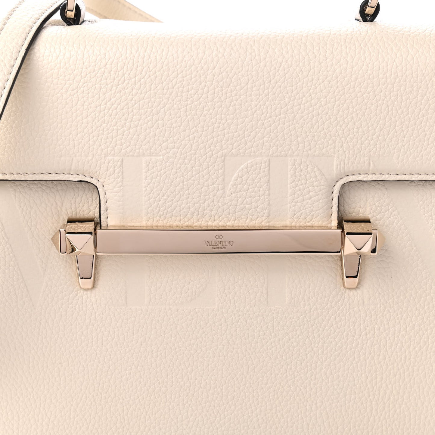 Grainy Calfskin Embossed VLTN Uptown Top Handle Bag Ivory
