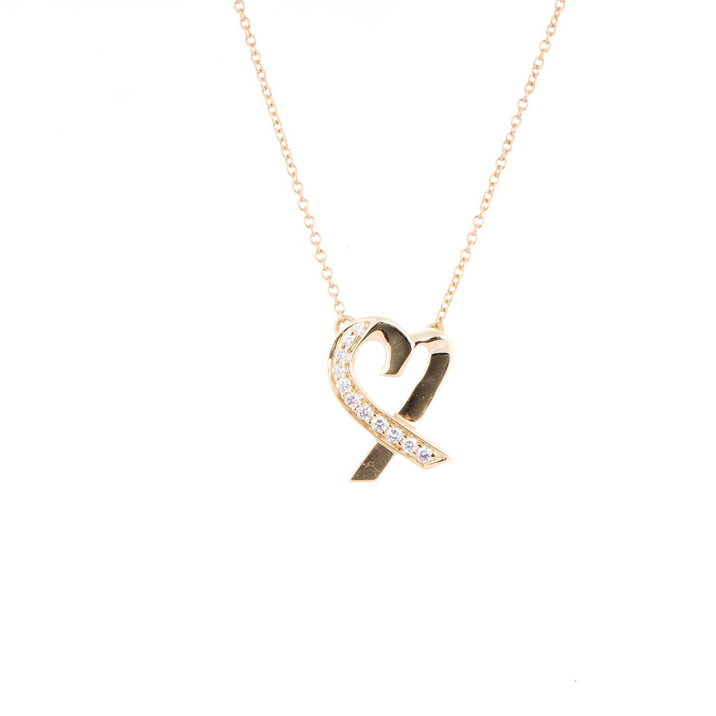 18K Yellow Gold Diamond Small Paloma Picasso Loving Heart Pendant Necklace