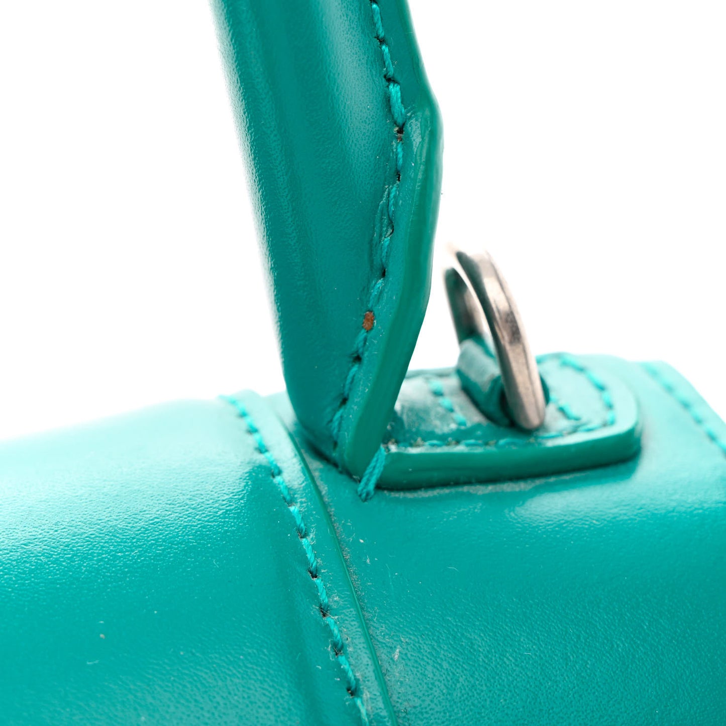 Shiny Box Calfskin Small Hourglass Top Handle Bag Dark Turquoise