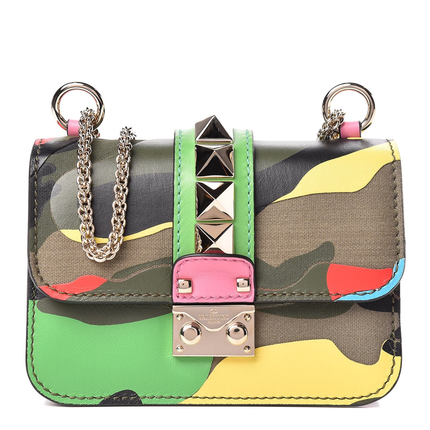 Nappa Canvas Camouflage Mini Glam Lock Rockstud Flap Multicolor