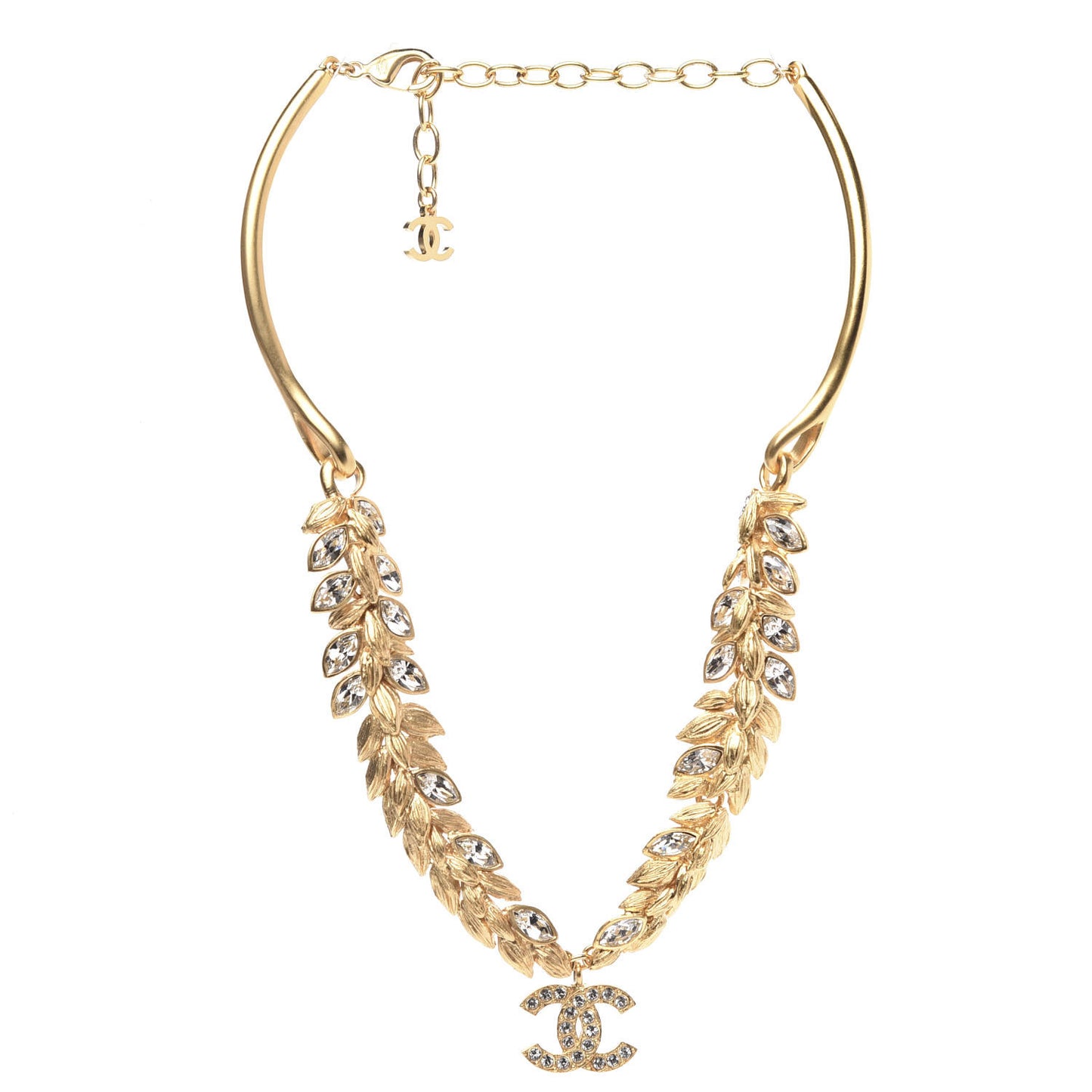 Crystal Sparkling Wheat CC Necklace Gold