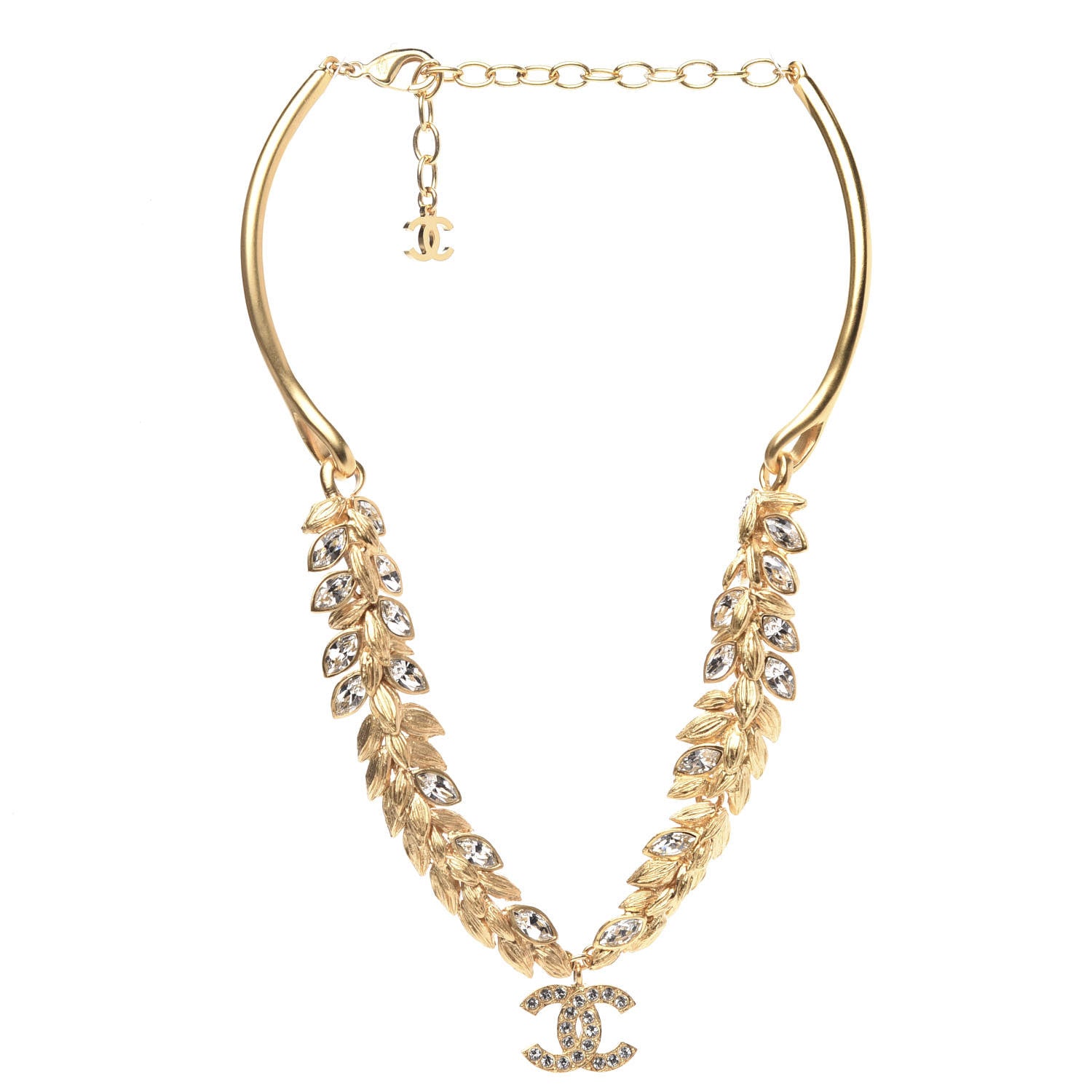 Chanel Crystal Sparkling Wheat CC Necklace Gold 3 of 5