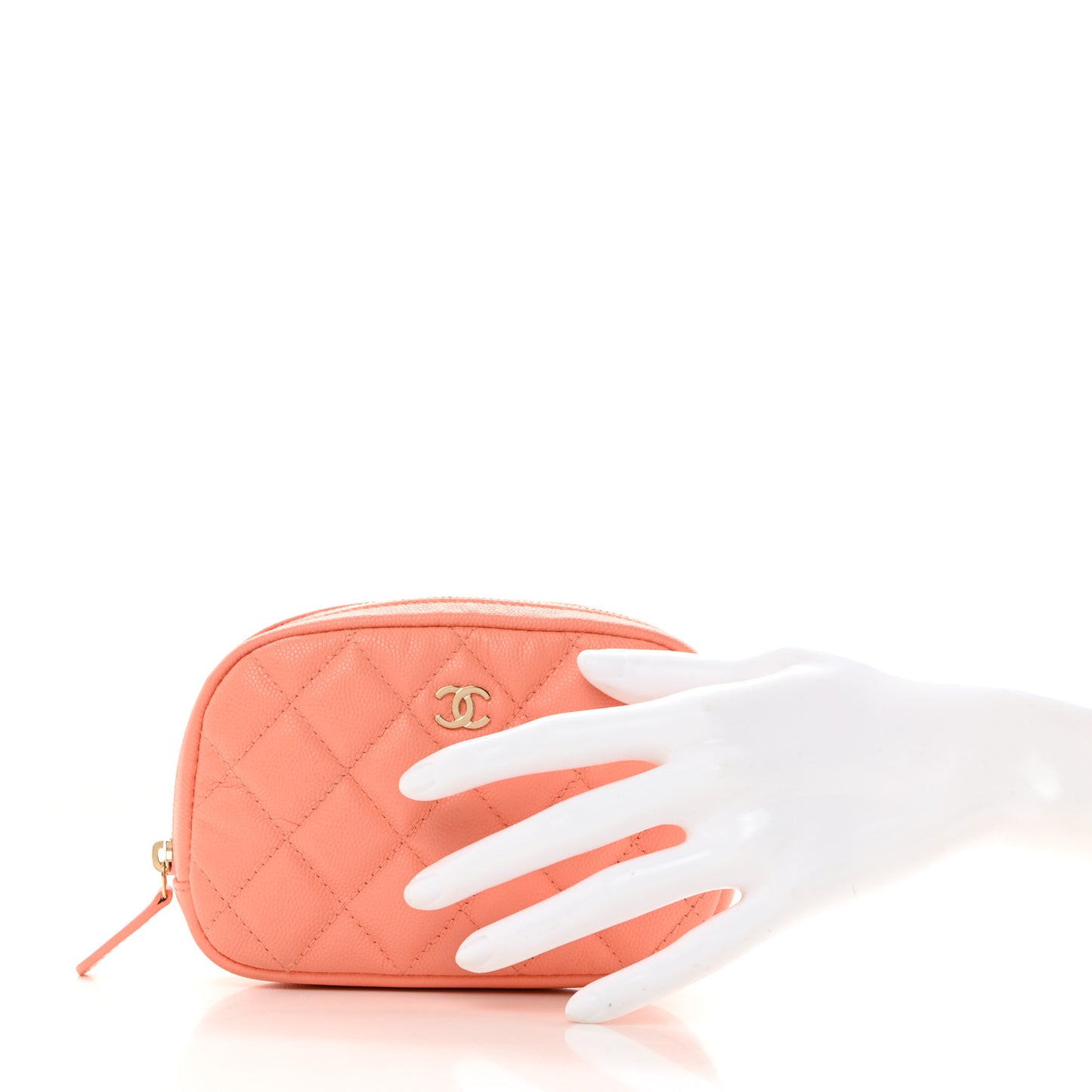 Caviar Quilted Small Curvy Pouch Cosmetic Case Light Orange