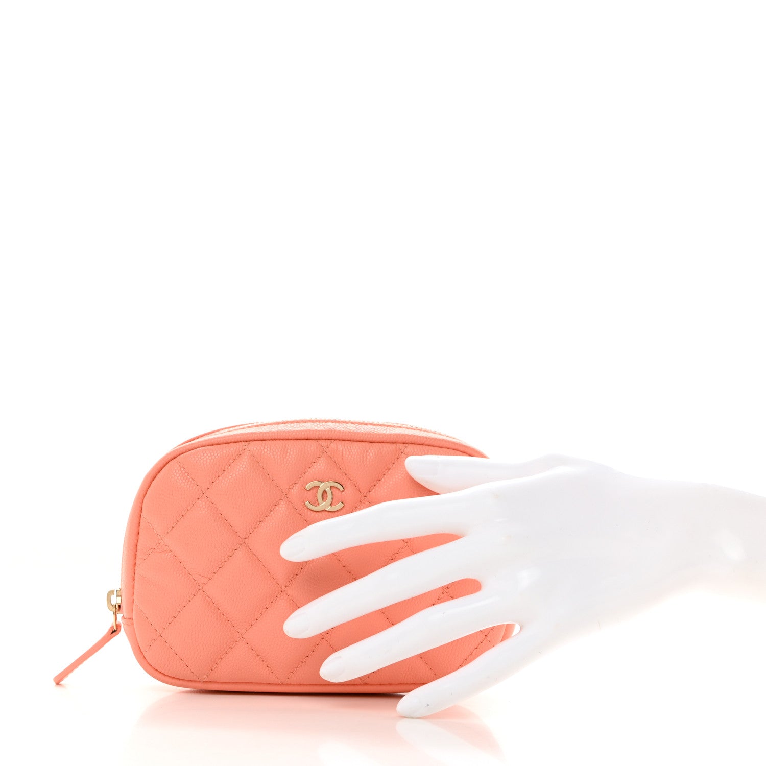 Chanel Caviar Quilted Small Curvy Pouch Cosmetic Case Light Orange 2 of 8