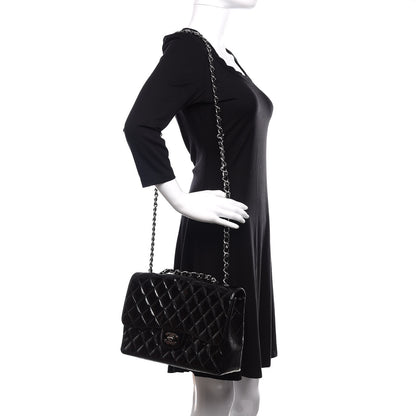 Chanel Distressed Patent Quilted Jumbo Single Flap Black 2 of 12