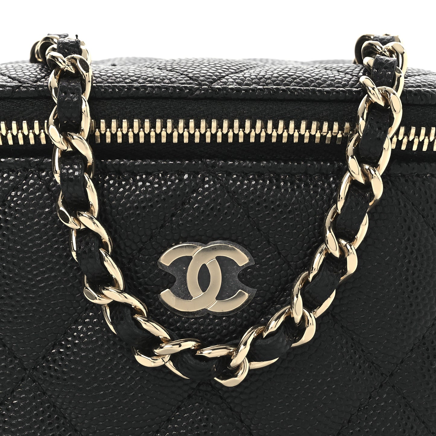 Caviar Quilted Mini Vanity Case With Chain Black