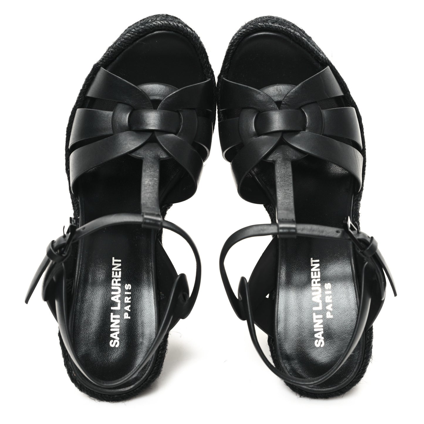 Calfskin Tribute 95 Platform Espadrille Wedge Sandals 38.5 Black