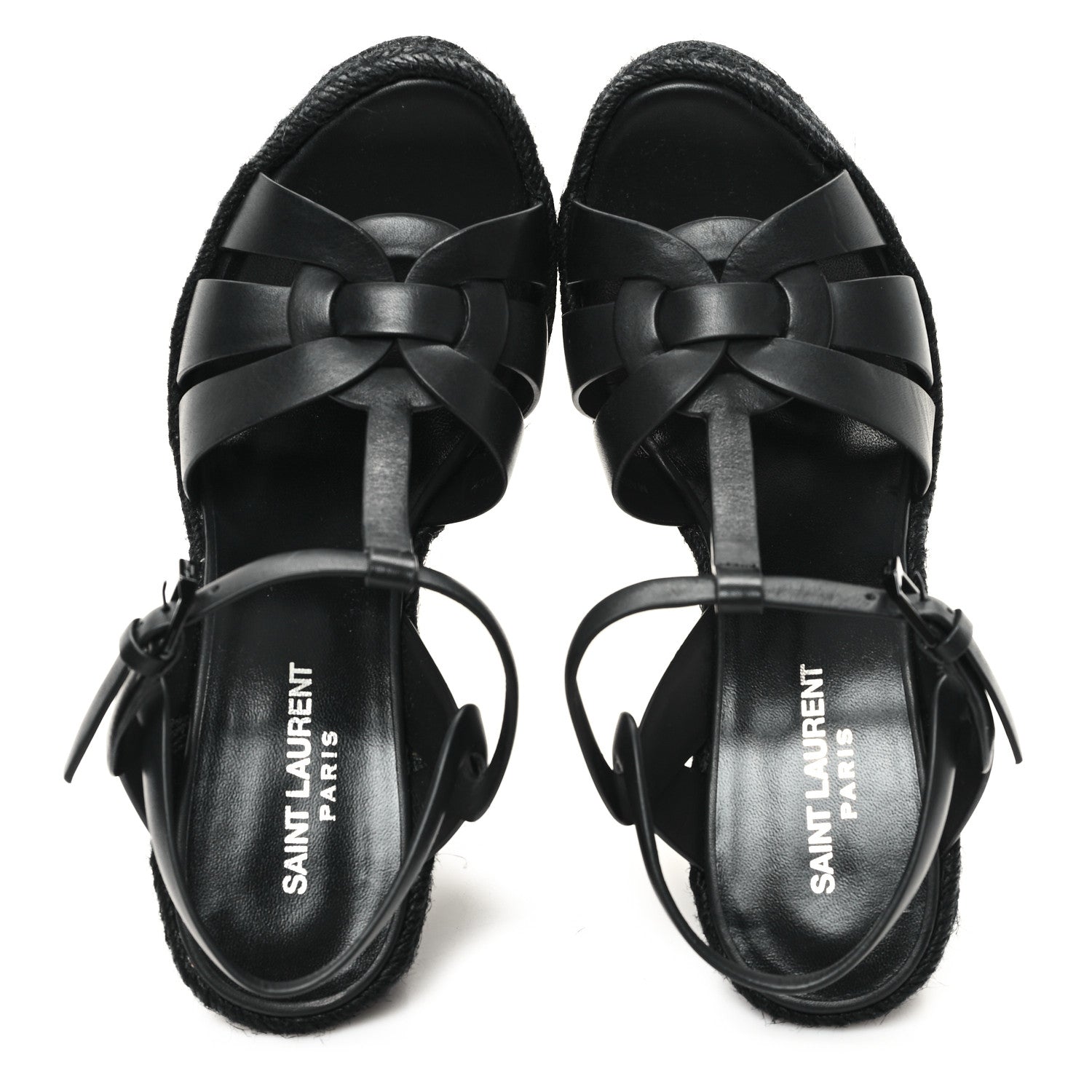 Saint Laurent Calfskin Tribute 95 Platform Espadrille Wedge Sandals 38.5 Black 2 of 9