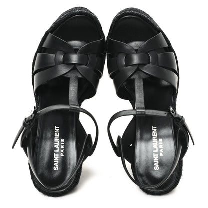 Saint Laurent Calfskin Tribute 95 Platform Espadrille Wedge Sandals 38.5 Black 2 of 9