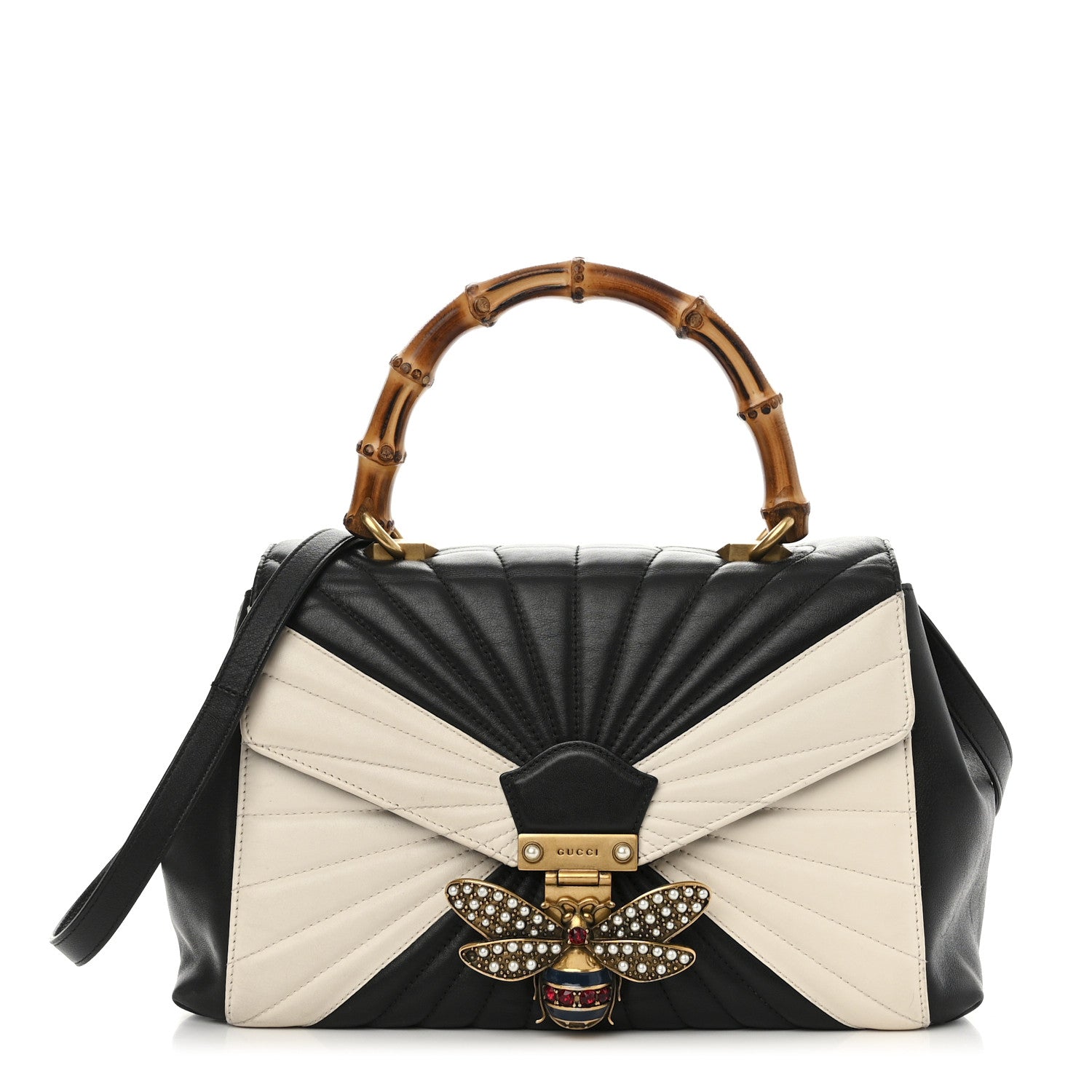 Gucci Calfskin Bamboo Trapuntata Queen Margaret Top Handle Bag Mystic White Black 1 of 11