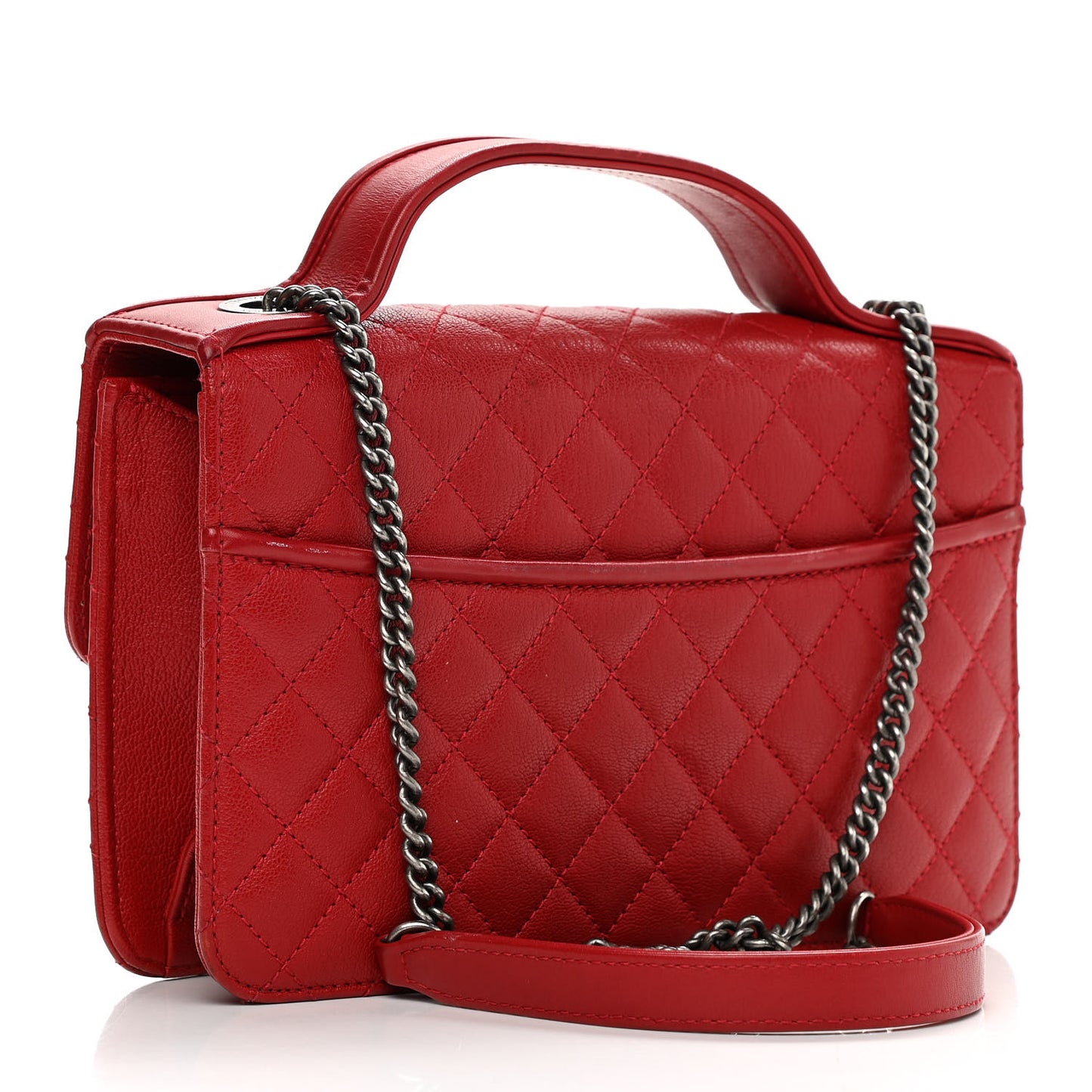Goatskin Quilted Small CC University Top Handle Flap Red