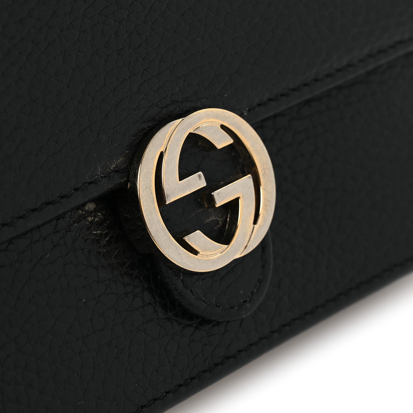 Dollar Calfskin Interlocking G Chain Wallet Black