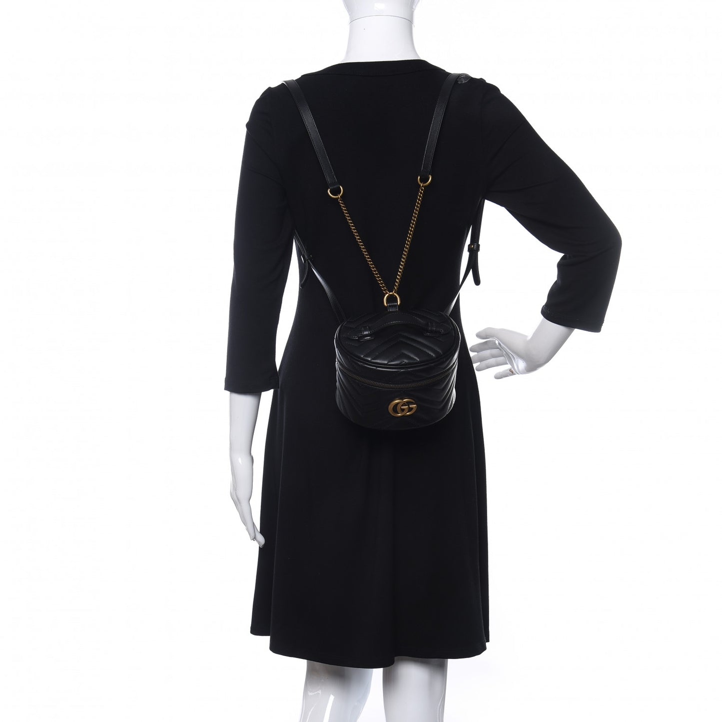 Calfskin Matelasse Mini GG Marmont Round Backpack Black
