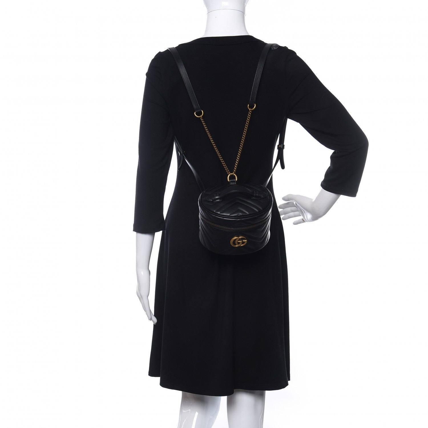 Gucci Calfskin Matelasse Mini GG Marmont Round Backpack Black 2 of 11